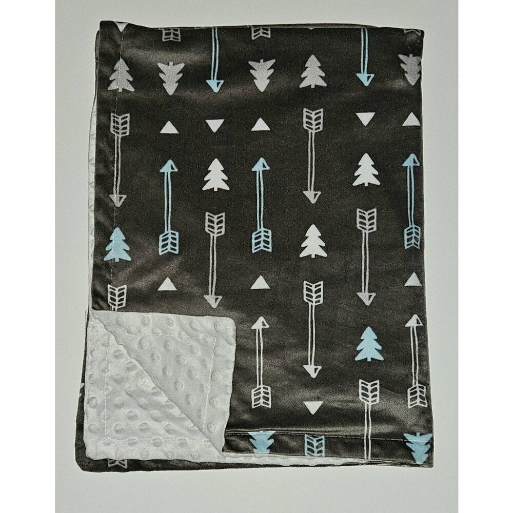 Dezanbo Fleece Baby Blanket Gray White Blue Arrows Trees Triangles Minky Dot